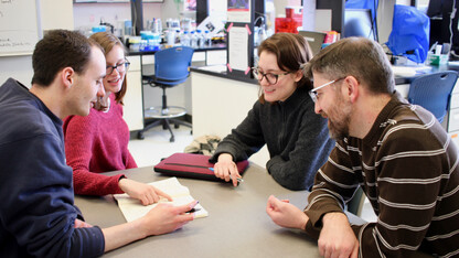 3 undergraduate Writing Fellows in conversation with their faculty partner