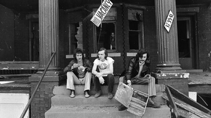 Barry Kramer (left), Dave Marsh and Lester Bangs of Creem Magazine, circa 1971.