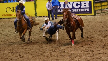 Reed Kraeger earned the reserve championship in the steer wrestling competition at the 2017 College National Finals Rodeo.