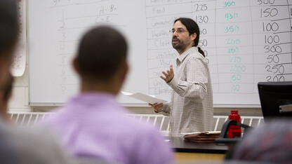 Philip Schwadel, associate professor of sociology, leads a class discussion at UNL. Schwadel's recently published research could hold implications for the future role of conservative Christian groups in the United States.