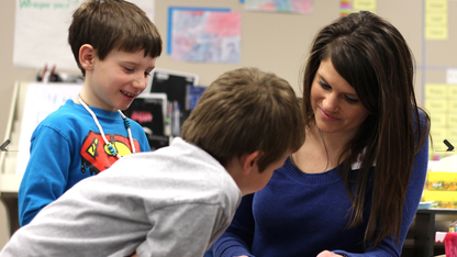 Alysia Augustus of Primarily Math Cohort 2 works with first- and second-graders at Anderson Grove Elementary in the Papillion-La Vista School District.