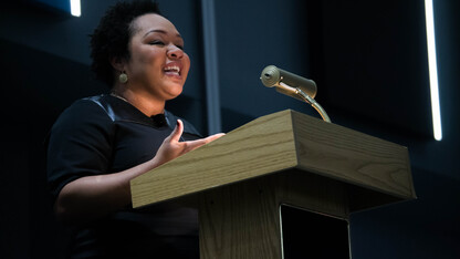 PBS Newshour White House correspondent Yamiche Alcindor delivers a lecture Nov. 29 in the Willa Cather Dining Complex.