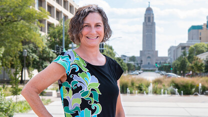 Torquati poses near the Nebraska State Capitol.