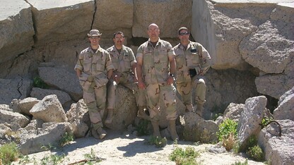 Lt. Cmdr. Mike Boehm (third from left) and members of the U.S. Navy Biological Research Directorate at Ali Al Salem Air Base in Kuwait, about 23 miles from the Iraqi border.