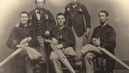 Civil War soldiers who lost limbs pose for a photo. The recovery of soldiers injured during the war is explored in the "Life and Limb: The Toll of the Civil War" exhibit, opening April 14 in Love Library.