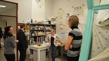 Visitors meet graduate students and tour their studios at a previous Open Studios event.