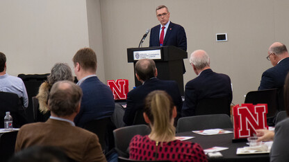 Chancellor Ronnie Green delivers remarks during the NUtech Ventures' 2018 Innovator Celebration on Nov. 6. The event recognizes faculty who have worked with NUtech to commercialize new technologies. 