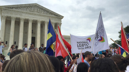 Groups celebrate on the steps of the U.S. Supreme Court after a historic 5-4 ruling that allows for same-sex marriage in all states.