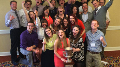 UNL's National Student Advertising Competition team celebrates after winning the district competition on April 25. The team will compete in the national event on May 29.