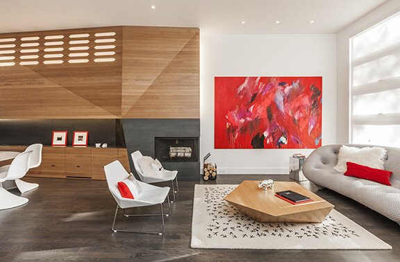 The living room space of the Bucktown House in Chicago, designed by Jeffrey Day's architectural firm Min|Day.