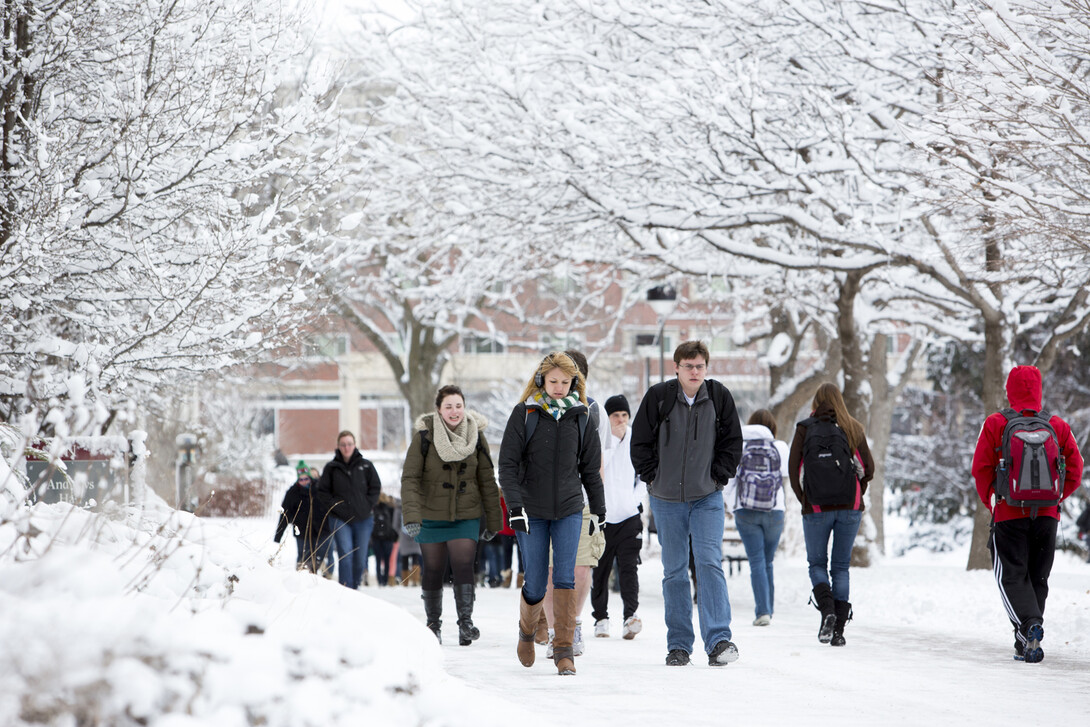 Students walk across campus following a Jan. 30, 2013 snow storm.