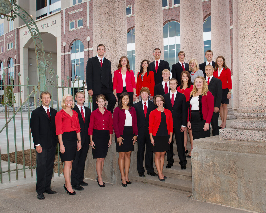 UNL's 2013 Homecoming royalty candidates are (front row, from left), Zach Stull, Emily Phillips, Grant Weber, Allison Bell-Skidmore, Patricia Malinowski, John-Emmett Mahon, Emily Miller, (second row) Alex Wach, Chris Spanel, Hannah Riggle, Margo Berends, John Bader, (third row) Nathaniel Kavan, Jordyn Lechtenberg, Melissa McDonald, Anders Olson, Shane Hertig, Ali Kuhlman, Grant Fehr and Morgan Jacobi.