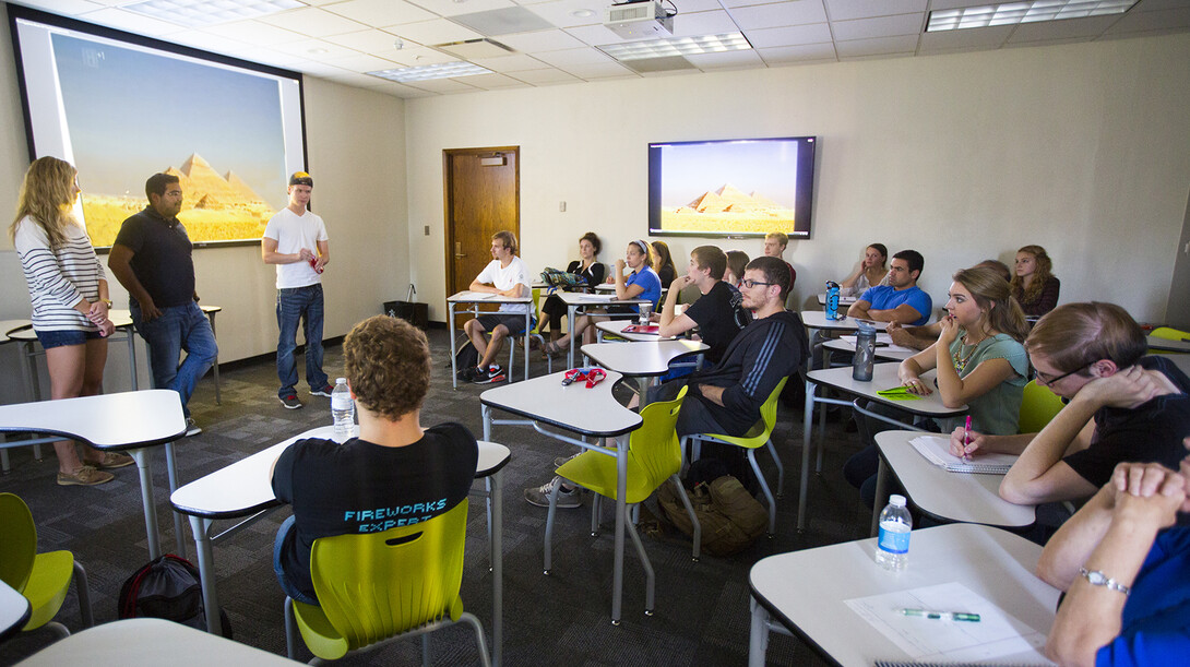 Students who spent the summer in Jordan and Turkey discuss their experiences during the Language Lab's monthly Arabic meeting tables session on Sept. 17.