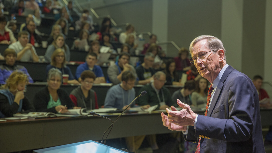 Jim Lewis talks during the Nebraska Summit on Math and Science Education at Nebraska Innovation Campus. Lewis has been named the university's first director of science, technology, engineering and mathematics.