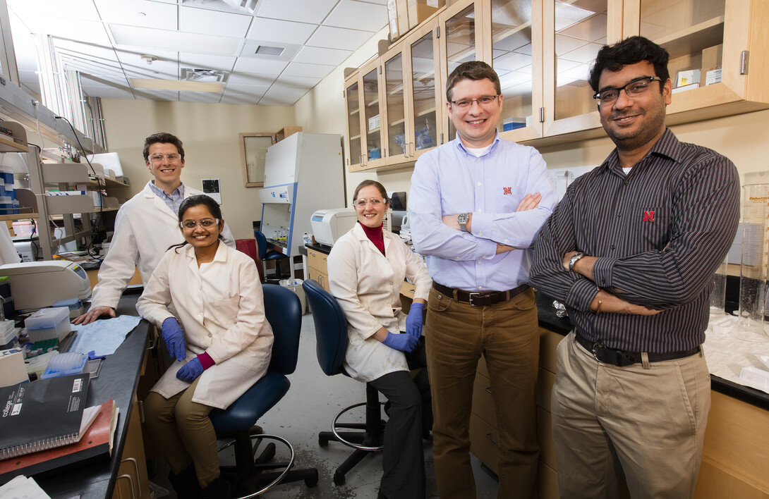 UNL researchers (from left) Stephen Hayward, Vaishaali Natarajan, Christina Wilson, Oleh Khalimonchuk and Srivatsan Kidambi contributed to the study.