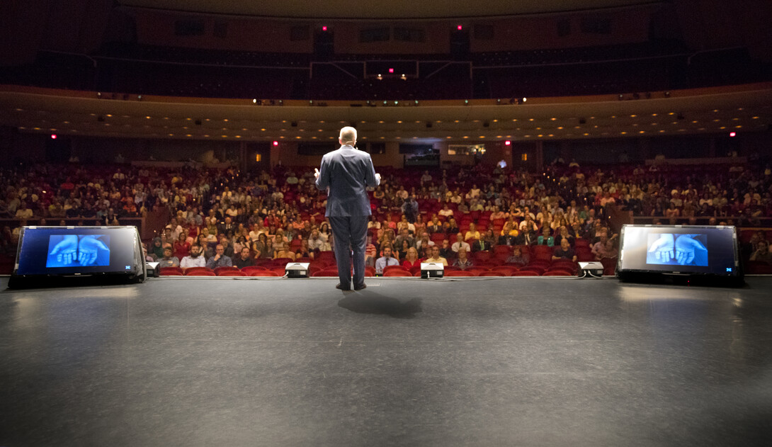 Chancellor Ronnie Green delivers his inaugural State of the University address on Sept. 22 at the Lied Center for Performing Arts.