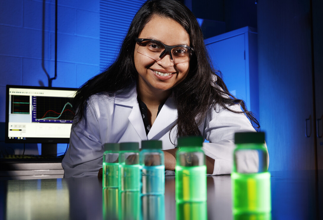 Professor Shudipto Dishari is synthesizing new polymers targeting to make the ions move faster at polymer-catalyst interface and improve energy efficiency of energy conversion and storage device. NSF CAREER Award will help her continue this effort. March 15, 2018. Photo by Craig Chandler / University Communication.