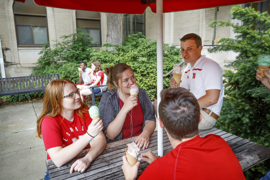 Students gather on the south side of the Dairy Store earlier this year. A project starting in 2019 will shift the Dairy Store to the north side of the Filley Hall/Food Industry Complex.