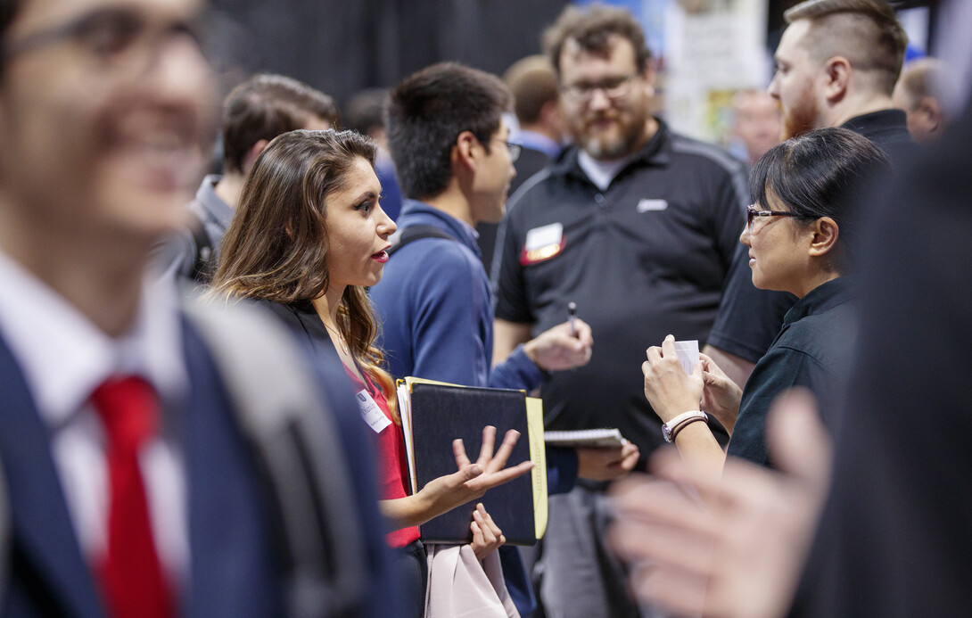 Huskers interact with potential employers during the University of Nebraska–Lincoln's fall 2018 career fair at Pinnacle Bank Arena. The spring career fairs are Feb. 12-13 and will be at Embassy Suites. Events to prepare for the career fairs are Feb. 6-7.