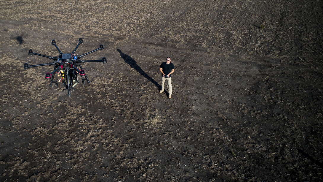 Nebraska's Adam Plowcha flies a drone during a field test in rural Lancaster County. After completing a 20-year career in the U.S. Navy, Plowcha has found a new career path through drone research at the University of Nebraska–Lincoln. 