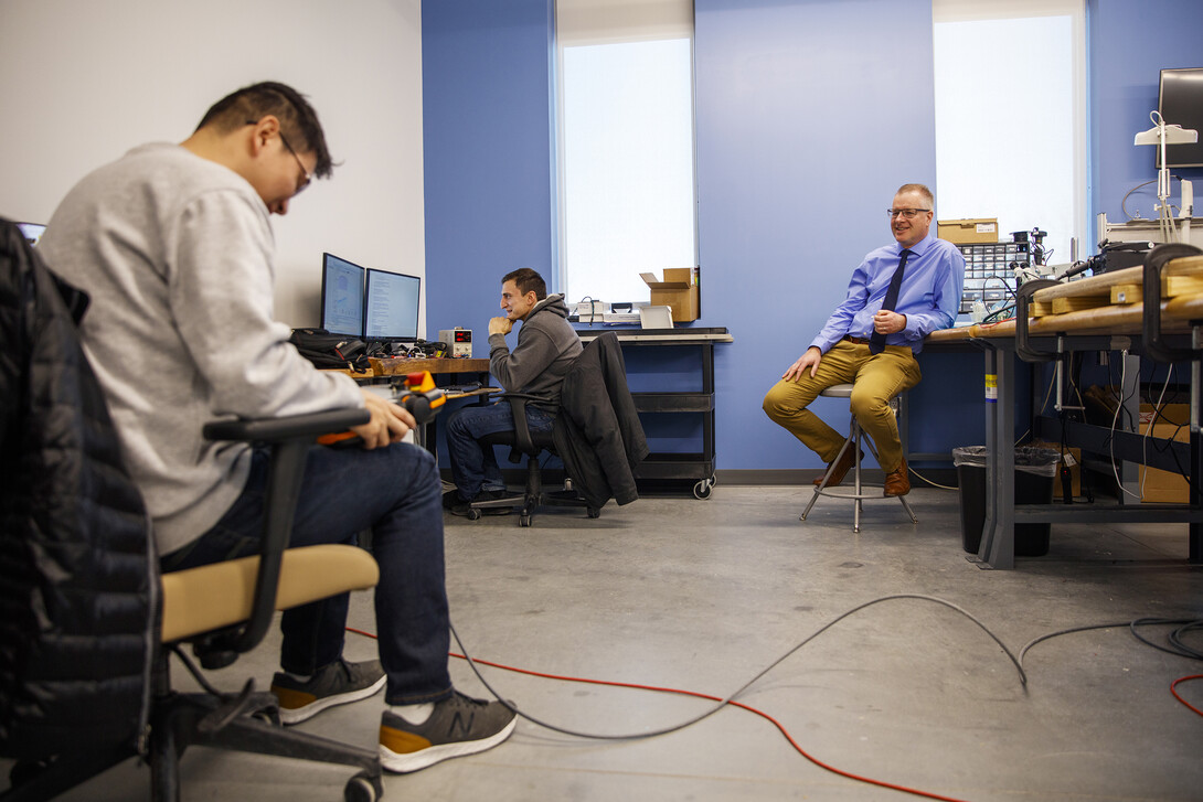 Shane Farritor works with his team in the new space at Nebraska Innovation Campus. The surgical robotics research project moved into the Rise Building in December.