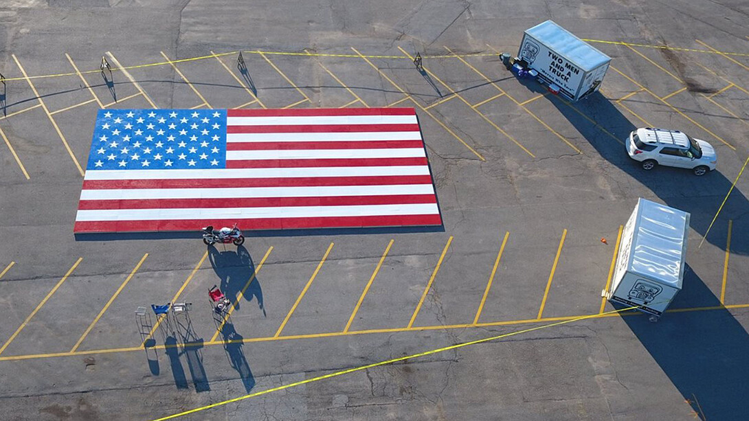 John Lang's Great American Flag project set the Guinness World Record for largest image every built with tiny plastic bricks.
