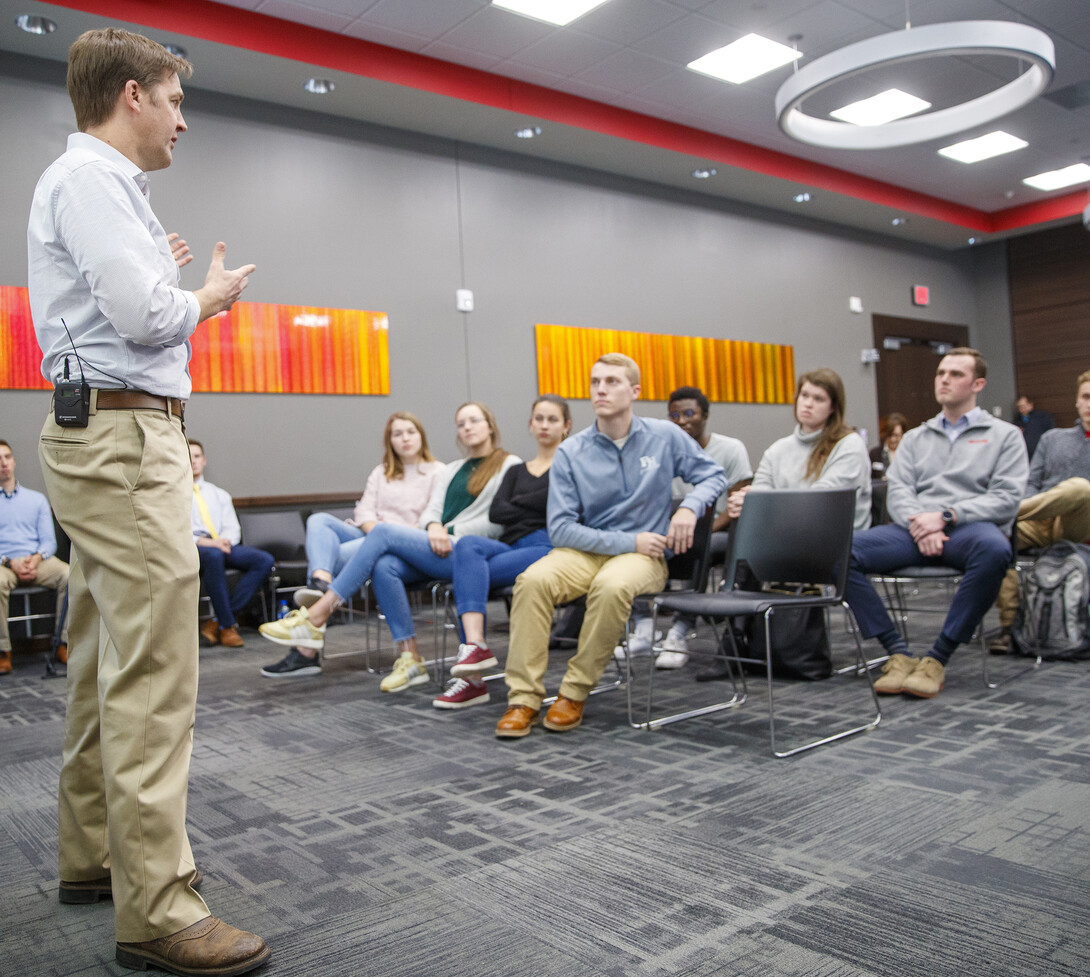 Sen. Ben Sasse talks with members of the Association of Students of the University of Nebraska during his Feb. 11 visit to campus.