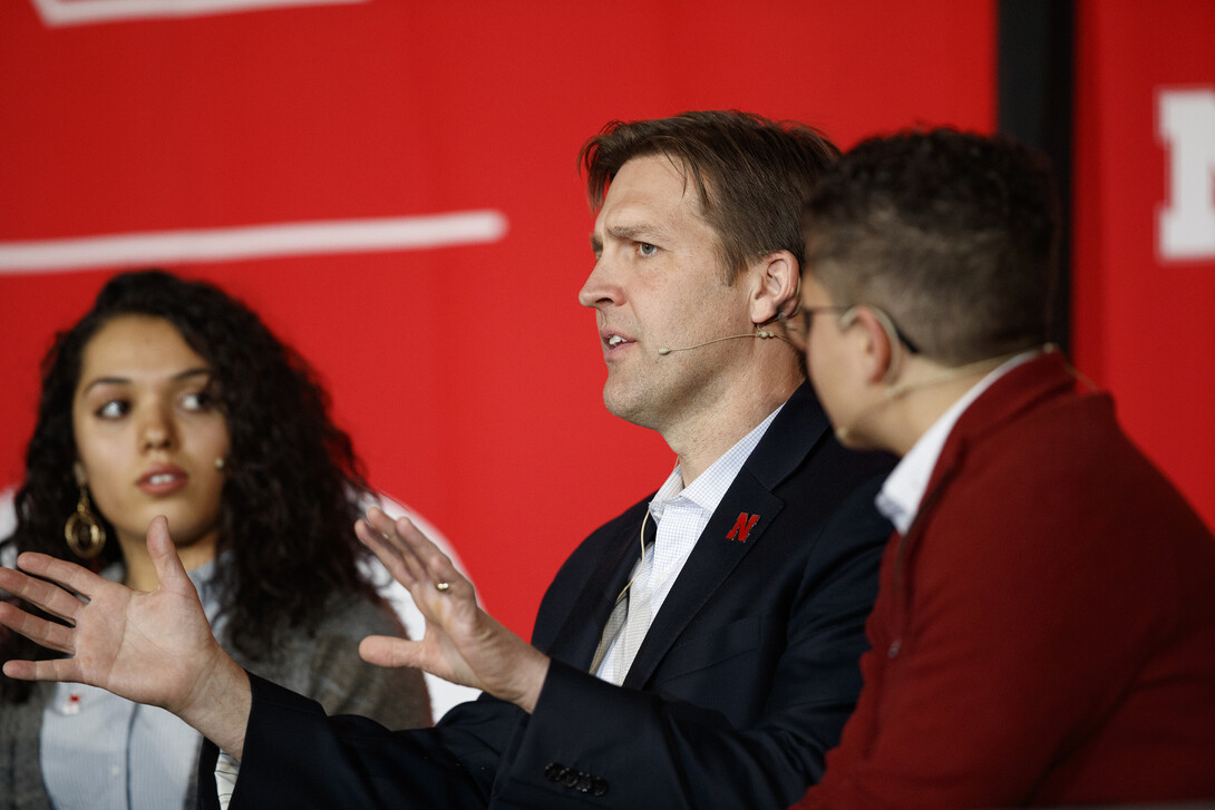 Sen. Ben Sasse answers a student question during the Charter Week event.