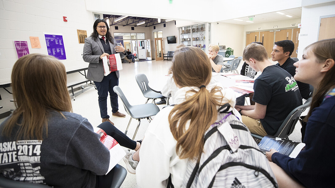 Juniors at Minden High School listen to a presentation by Abel Covarrubias.