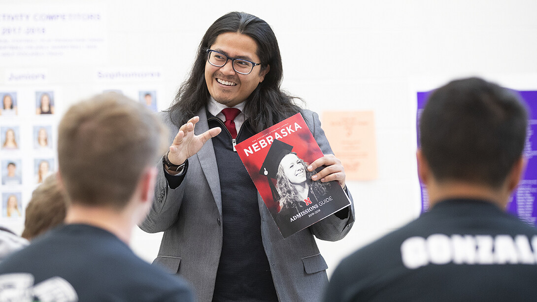 Juniors at Minden High School listen to a presentation by Abel Covarrubias.