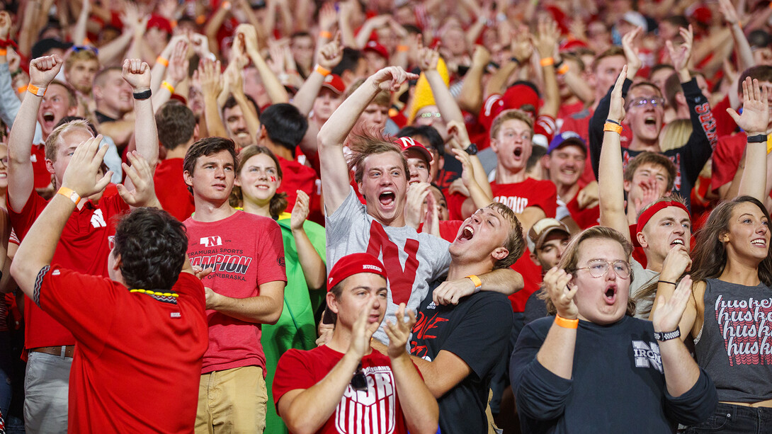 Nebraska's student section erupts in celebration during the Huskers' victory over Northern Illinois on Sept. 14. ESPN GameDay returns to Lincoln this week for the Huskers' Sept. 28 game with the No. 5 Ohio State Buckeyes.