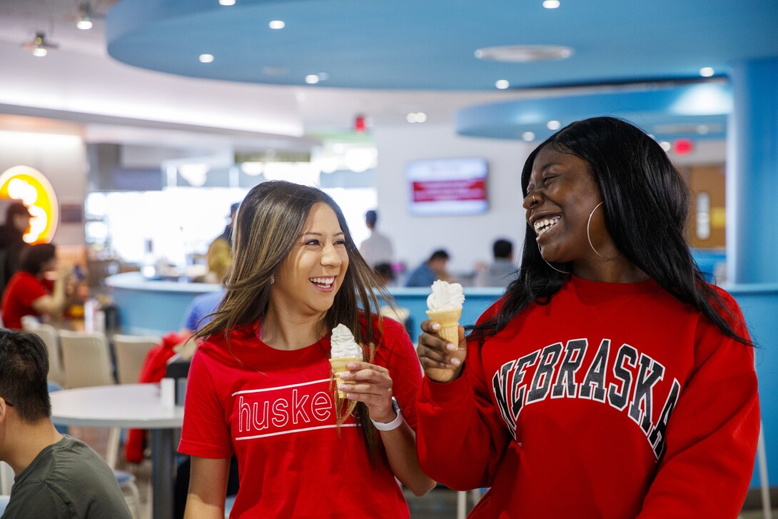Students enjoy an ice cream cone at Cather Dining Center.