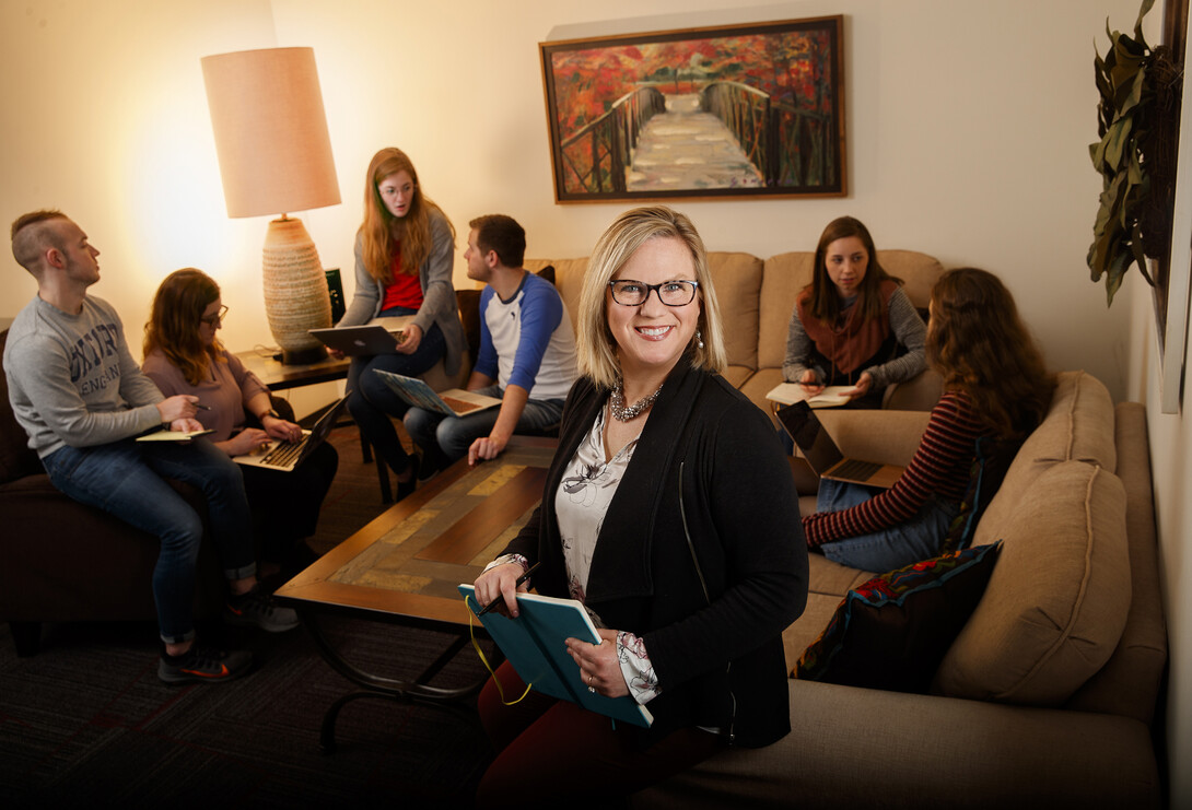 Jody Koenig Kellas, professor and chair of communication studies, is shown in her lab.