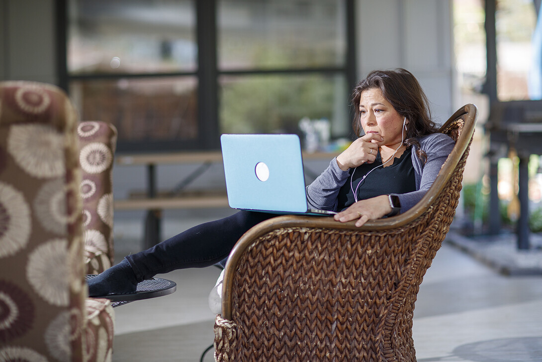 Amanda Morales, associate professor in the Department of Teaching, Learning and Teacher Education, zooms her class for her Multicultural Education course.