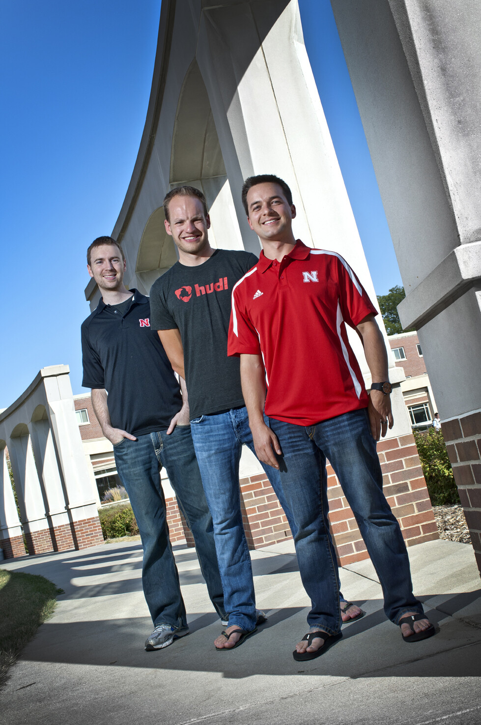 Hudl company founders (from left) Brian Kaiser, David Graff and John Wirtz have given $500,000 to establish an endowment for student scholarships at the Jeffrey S. Raikes School of Computer Science and Management. All three are graduates of the program.