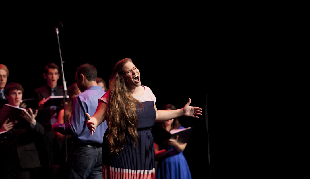 UNL student Angela Gilbert performs on the Lied stage in a Broadway showcase featuring musical theater professionals and students during the 2013 ASCAP/Grow A Show Workshop.