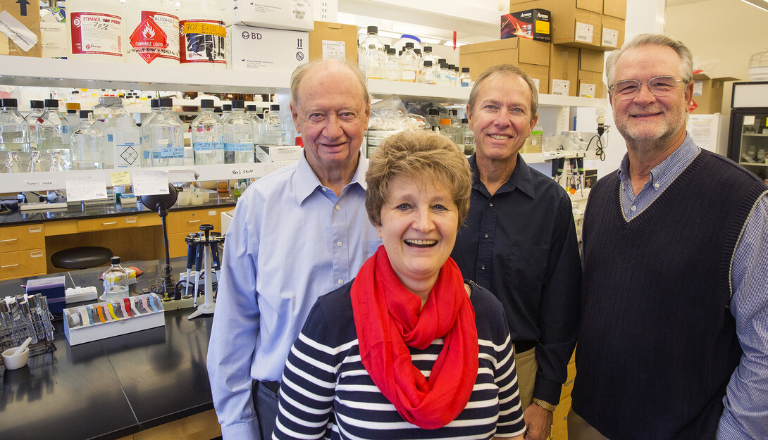 University of Nebraska researchers (from left) James Van Etten, Irina Agarkova, Thomas Petro and David Dunigan co-authored a new study showing that a virus native to green algae can invade and likely replicate within the cells of mice.