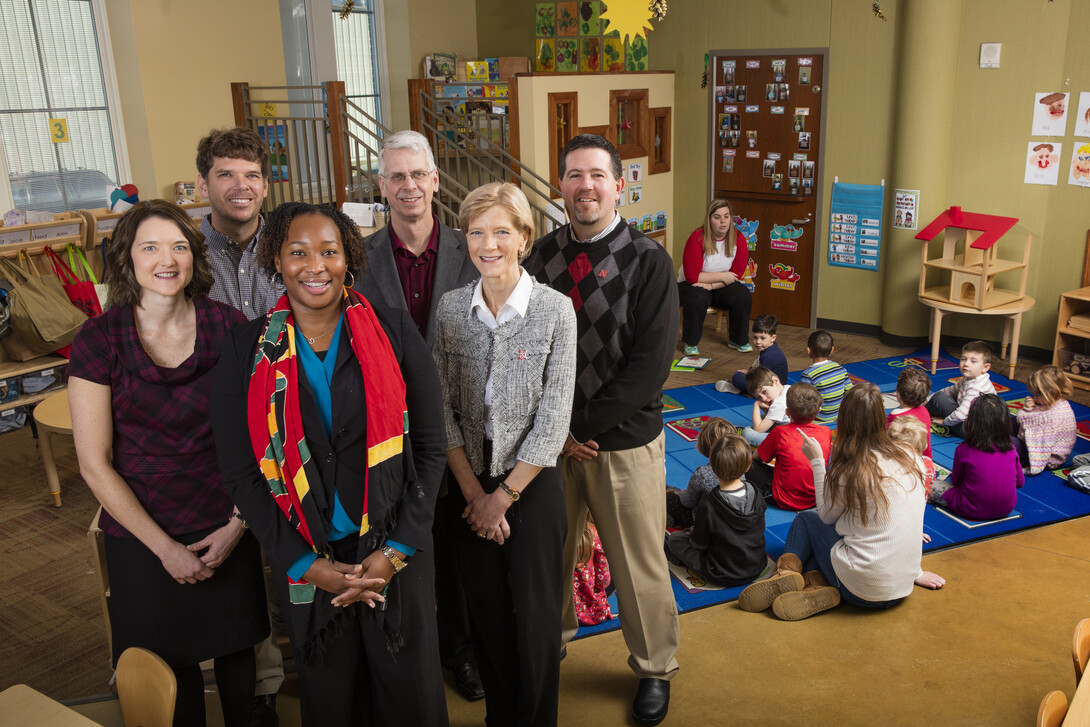 A team with the Nebraska Center for Research on Children, Youth, Families and Schools, which has received federal funding to study Nebraska early childhood practices and policies, was also chosen to lead the project's national research network. The team includes (back row, from left) Greg Welch, Mark DeKraai, Jim Bovaird, (front row, from left) Lisa Knoche, Iheoma Iruka and Susan Sheridan.