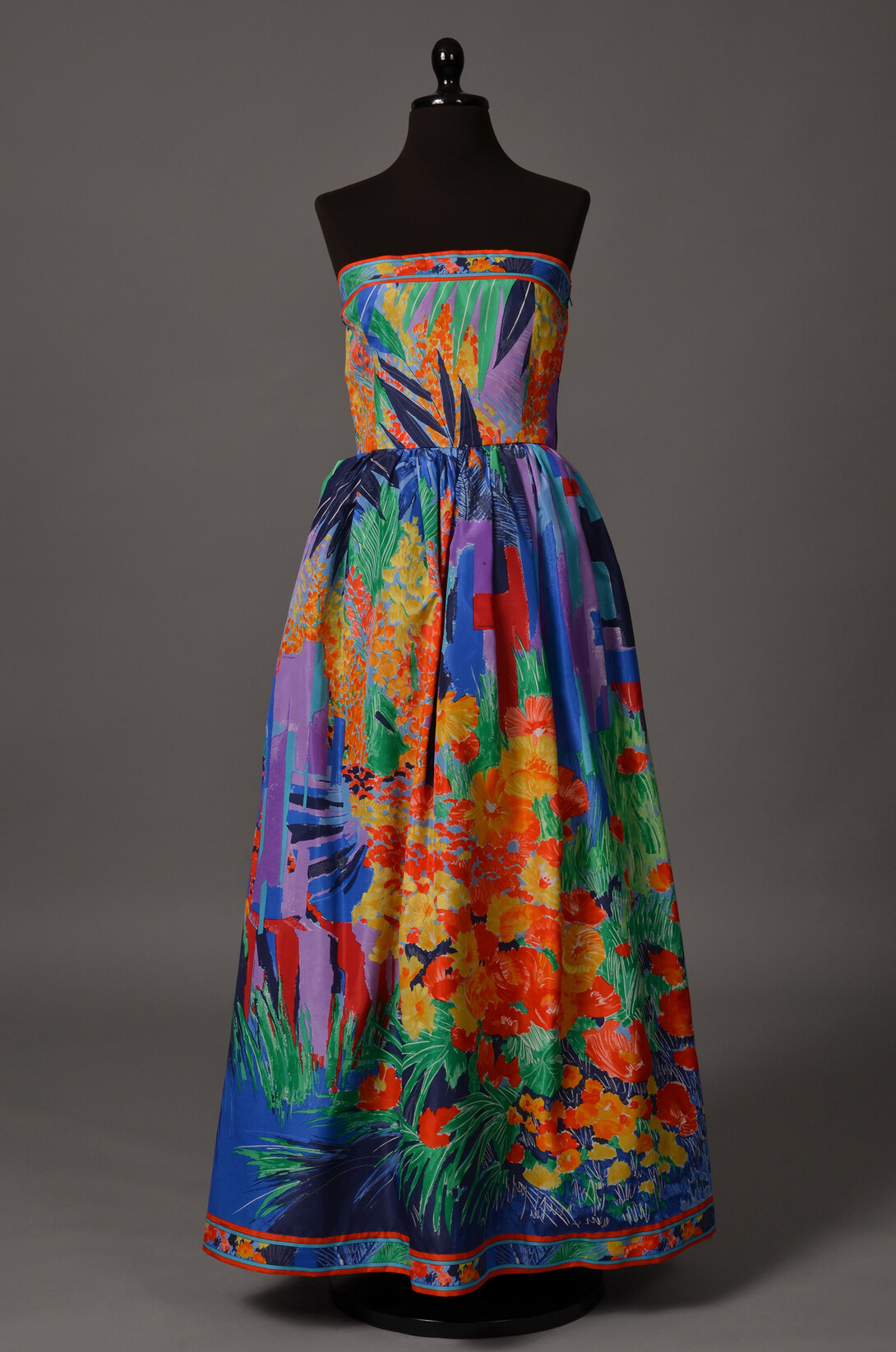 Printed evening dress by designer David Tribouillard for Leonard Fashion (France), from the wardrobe of Avery Woods; gift of Woods to the Historic Costume Collection.