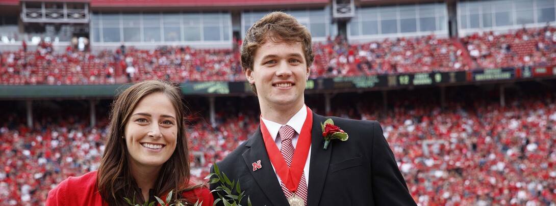 Charlotte "Lotte" Sjulin and Matthew Foley were named 2016 Homecoming queen and king during halftime of the Nebraska-Illinois football game.