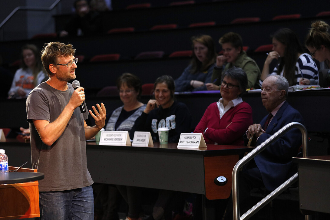 British environmental writer and science advocate Mark Lynas speaks about genetically modified organisms Oct. 10 at Nebraska Innovation Campus.