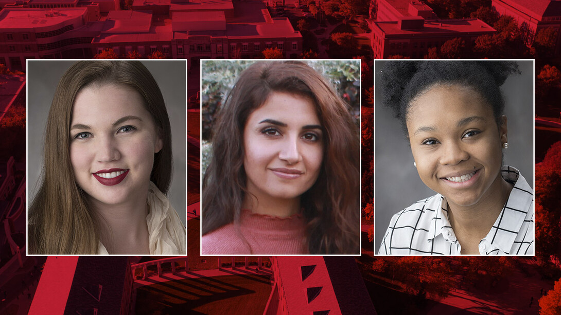 Nebraska's Blair Mills (from left), Khenda Mustafa and Jordan Young have received U.S. Department of State Critical Language Scholarships for summer 2018.