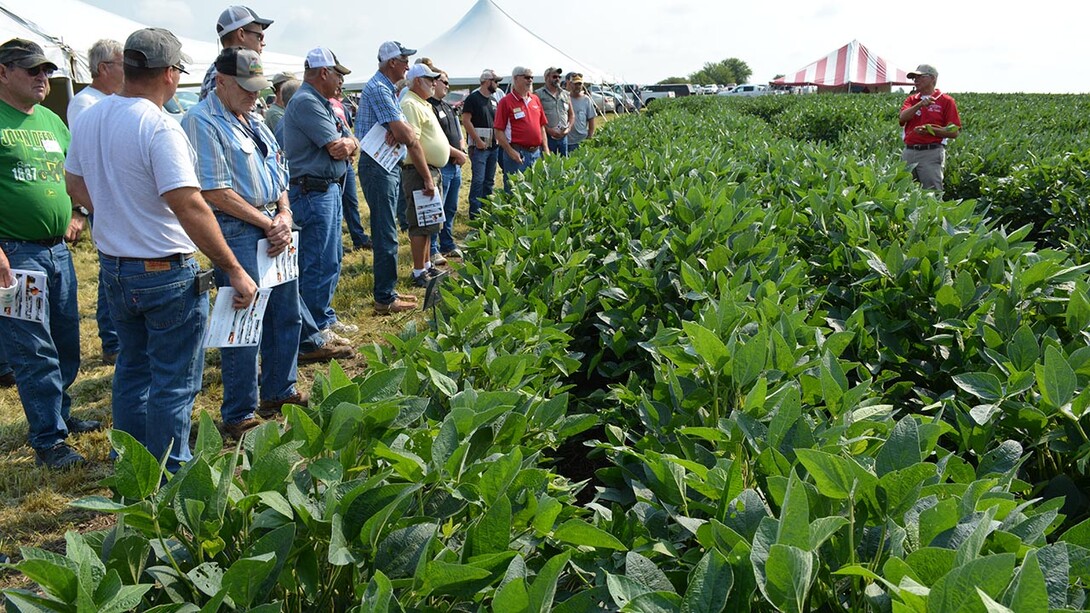 Cropping systems agronomist Roger Elmore covers the latest research and technology to assist soybean producers during a 2017 soybean management field day near Auburn.