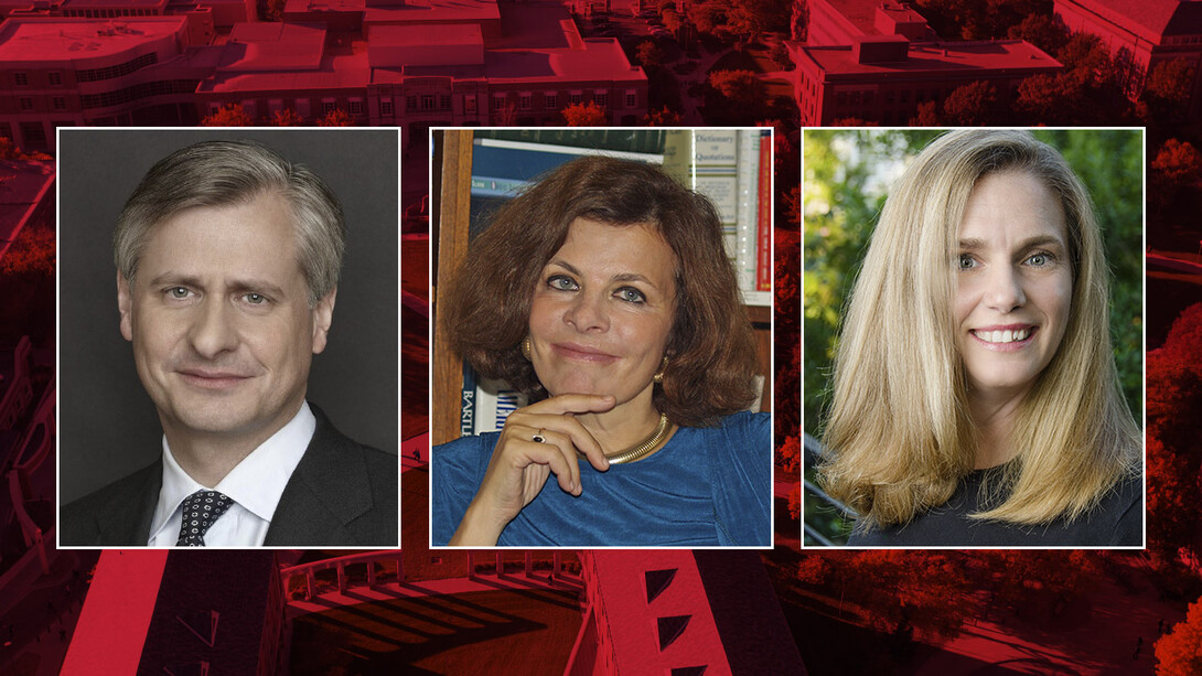 Jon Meacham (left), Nadine Strossen (center) and Jana Eggers are the speakers for the 2018-19 E.N. Thompson Forum on World Issues series.