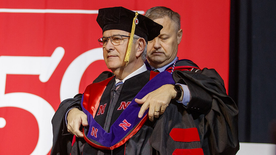 The university presented Mike Johanns with an honorary Doctor of Laws during the undergraduate commencement ceremony Dec. 21 at Pinnacle Bank Arena.