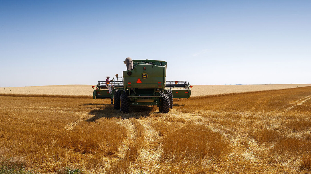 Doug Sexson climbs into his combine to continue cutting his field west of Grant in July 2018. A meeting to help families navigate generational transition planning is Jan. 30 in Bassett.