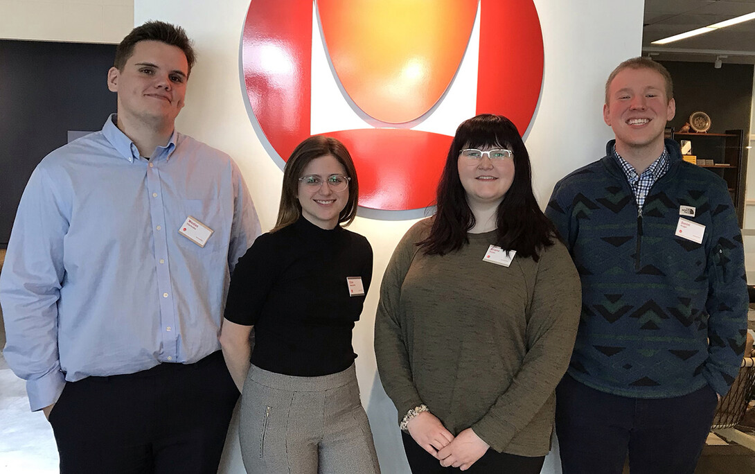 Groundbreakers team members are (from left) Weston Ellerbrake, Eliza Woodside, Ariana Osten and Daniel Kruger. The team’s adviser is Brad Severa, an academic technology support specialist with Information Technology Services.