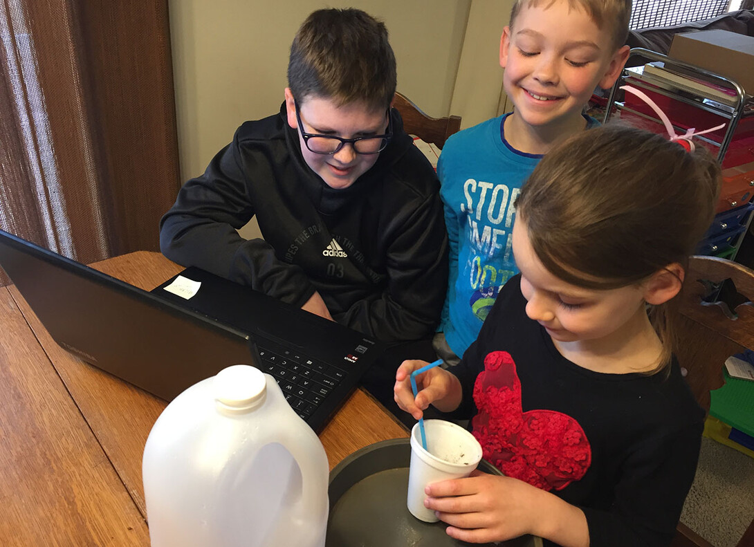 Youth create a glittery volcano during Nebraska 4-H’s Living Room Learning livestream March 17.