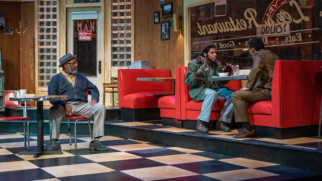 Carson School alumnus Travis Banks (center) was featured in the St. Louis Black Repertory Company’s production of “Two Trains Running” in January. Also pictured are Ron Himes (left) and Jason Little.