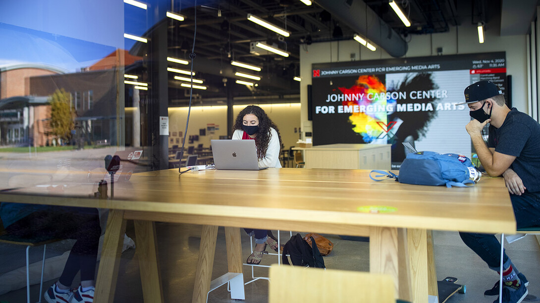 Students study inside the Johnny Carson Center for Emerging Media Arts in November 2020. Forty-two students have been selected to join the third and largest Carson Center cohort.